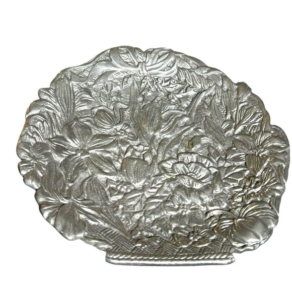 Vintage 1991 TWN Perfect Silver Pewter Floral Basket Embossed Wall Art Decor - Picture 11 of 11